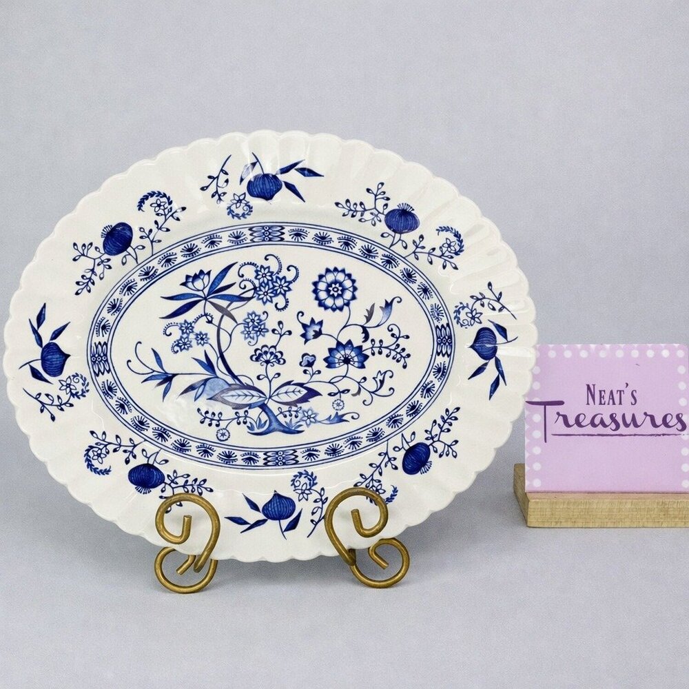 J & G Meakin BLUE NORDIC Onion English Ironstone Hand Engraving Serving Platter